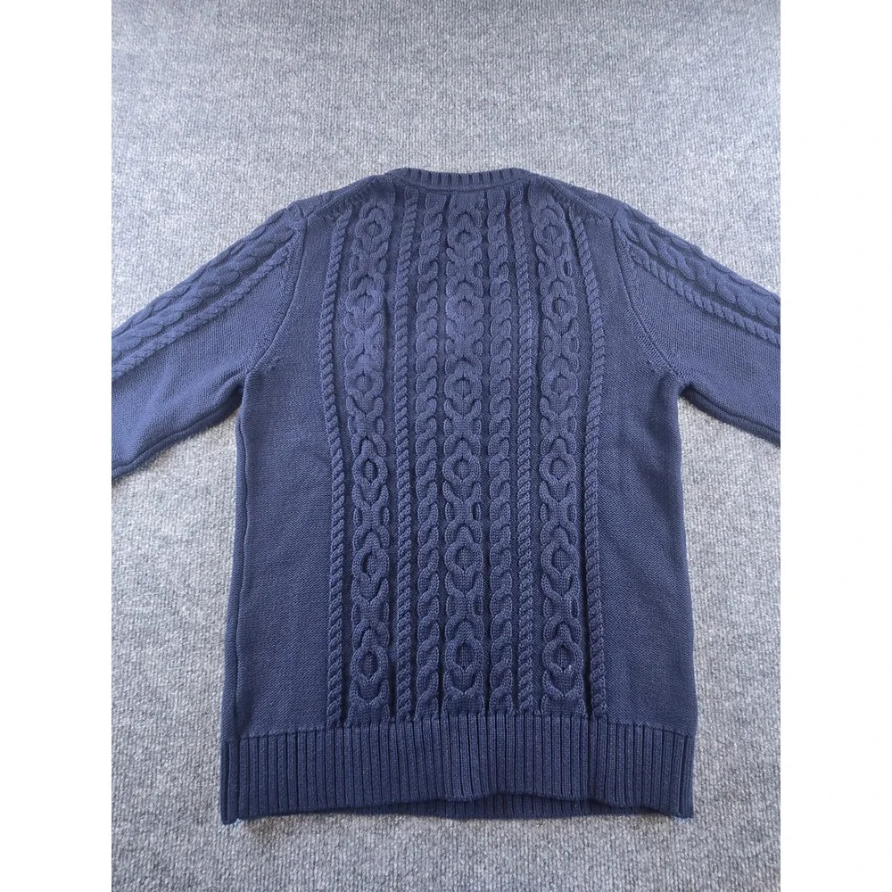 LL Bean Mens Navy Blue Cable Knit Crewneck Sweater Small Regular Fisherman